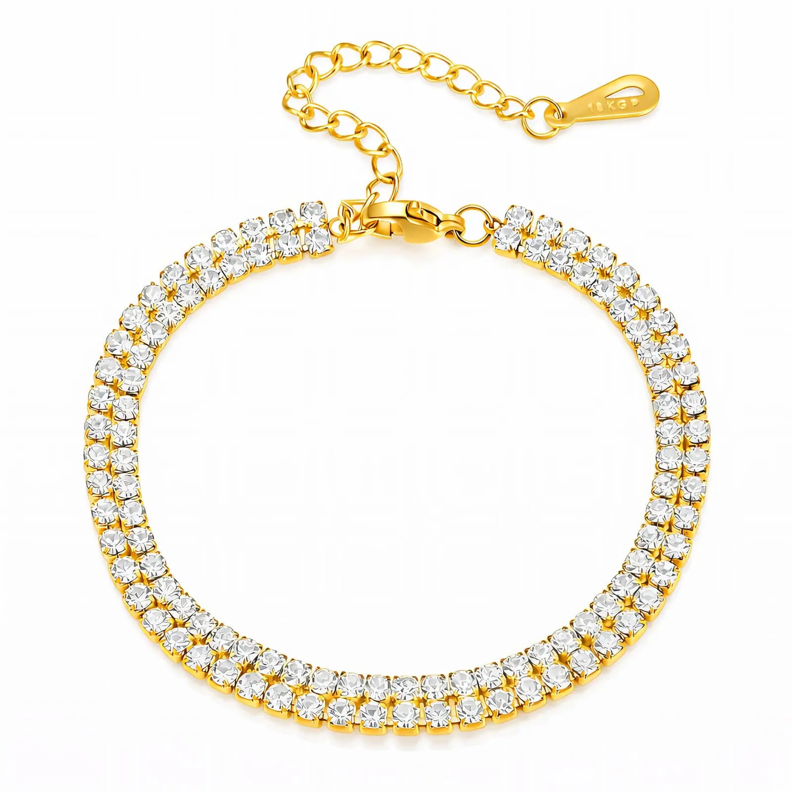 Monaluck Double Tennis Bracelet | Gold Plated Stainless Steel CZ Bracelet | Waterproof, Tarnish-Resistant & Hypoallergenic Jewelry