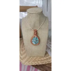 Copper Wrapped Hemimorphite & Moonstone Pendant