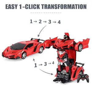 Red 2-in-1 RC Transformer Car, 360° Spin & Drift Remote Control Robot, Hobby Grade RC Vehicle for Car & Robot Enthusiasts