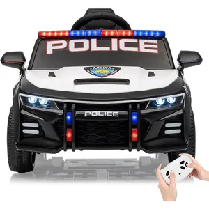 White 12V Kids Ride On Police Car With Remote Control Led Flashing Lights Siren Megaphone Music Soft Start Safety Belt And Spring Suspension White