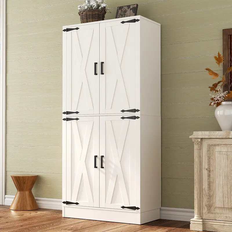 71" Farmhouse Kitchen Pantry Storage Cabinet with Barn Doors, Adjustable Shelves & Drawer Organizer, Versatile Tall Storage Cupboard for Dining Room, Bathroom, Utility Room