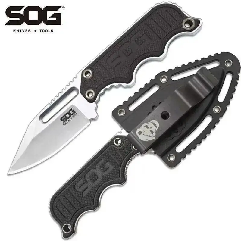 SOG Full Tang Instinct Fixed Knife G10 Handle Lightweight Mini Pocket EDC Neck Chain Multi Tools with ABS Plastic Sheath
