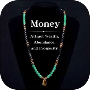 Money Necklace for Men and Women Wealth Jade Beaded Necklace Crystal Feng Shui Inspired Lucky Gift for Friend Birthday Jewelry Protection Symbol Green Gold