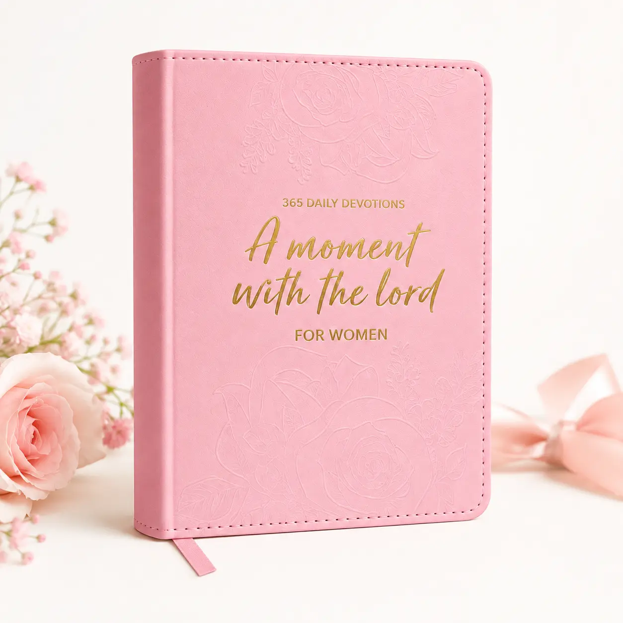 1-Minute With God For Women's 365 Daily Devotions Journal Notebook - Pink Rose Faux Leather Flexcover, Daily Refreshment & Encouragement Guided Gift Journal
