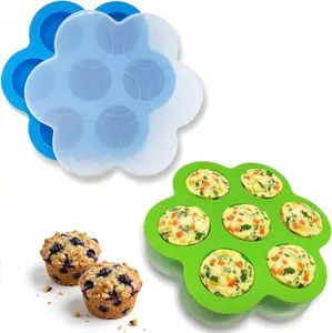 Gokcen'S Silicone Egg Bite Molds [2 Pack] Instant Pot Accessories - Total 14 Cups Muffin Pan for Baking - Food Freezer Tray with Lid - Reusable Storage Container (Blue & Green - Egg Bite Mold) GOKCEN's