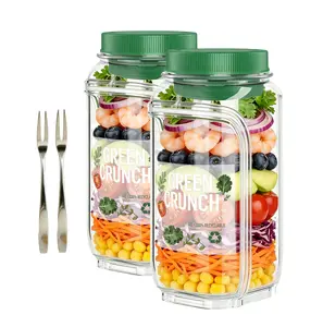 【2026 Upgrade+Free Gift】Portable Salad Storage Jar Container&Fork with Leakproof Dressing Compartment,Dishwasher/Freezer Safe,Suitable for Home, Outdoor, Work,FitnessPortable,Keeps Food Fresh,Salad Dressing Jar,Healthy Diet,Kitchen Utensils & Gadgets