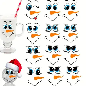 300pcs Snowman Face Stickers, Reusable PVC Decals for Fridge, Party Favors, Home Decor, Assorted Colors, Winter & New Year Decoration