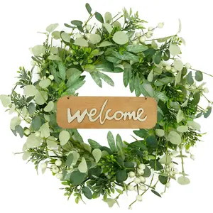 Eucalyptus Wreaths for Front Door Spring Summer Fall Wreath with Welcome Sign,Eucalyptus Leaf,Olive Leaves,Berry for Front Door Farmhouse Indoor Outdoor Festival Porch Home Decor