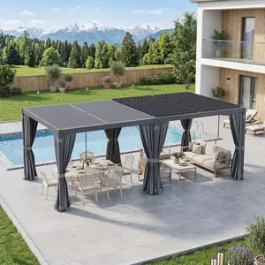 12FT x 20FT Outdoor Pergola with Adjustable Louvered Roof, Aluminum Hardtop Gazebo for Patio, Backyard, Garden & Pool Party, All-Weather Outdoor Patio Cover Shelter