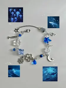 Handmade "Night Sea" Bracelet with Iridescent Porcelain Flowers & Real Seashell Accents for Festivals & Boho Outfits