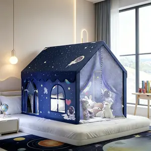 Extra Large Blue Fairy Tale Playhouse Tent with Windows, Curtains and Storage Bag, Sturdy Iron Frame, Portable Outdoor Playhouse for Early Learning & Imagination, Perfect Holiday Gift for Birthday, Christmas, Thanksgiving, Halloween, No Accessories Includ