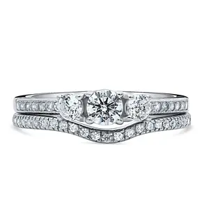 3-Stone Wishbone 0.25ct CZ Ring Set in Sterling Silver