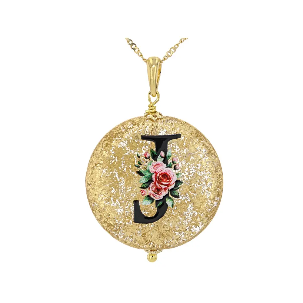 JTV Murano Glass Initial "J" Pendant, 2.5mm, with 18" Chain Artificial Gemstone Necklace