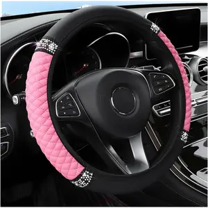Bling  Steering Wheel Cover, 15 Inch Rhinestones Soft Leather Elastic Steering Wheel Protector, Sparkly   for Women Girls,  Interior Accessories for   ()