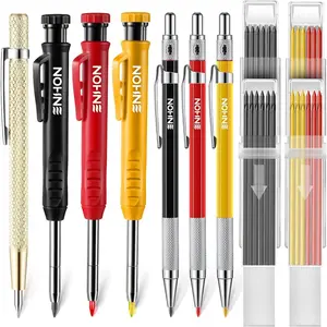 6 Pack Carpenter Pencil with Sharpener, Mechanical Carpenter Pencils with 36 Refills, Heavy Duty Construction Pencil Woodworking Tools for Architect Marking