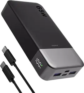65W 20000mAh Portable Power Bank with Digital Display, Dual USB-C/USB-A Fast Charging for Laptop, Smartphone, Mobile Phone, Tablet, Travel-Friendly External Battery Pack