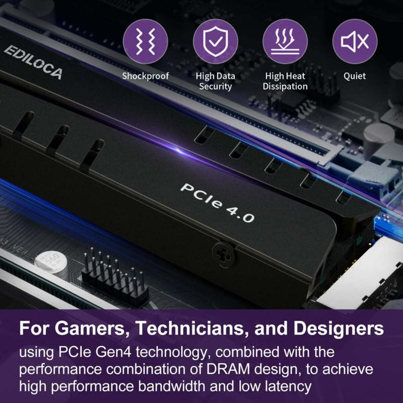 Ediloca EN760 SSD with Heatsink 1TB PCIe Gen4, NVMe M.2 2280, 3D NAND TLC, Up to 5000MB/s, Internal Solid State Drive, Dynamic SLC Cache, Compatible with PS5 and PC
