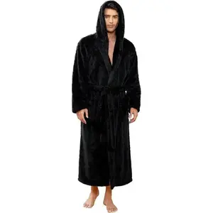 Mens Robe Big and Tall with Hood, Full Length Plush Robe for Men Long Fleece Bathrobe