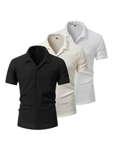 3-Pack Men’s Summer Short-Sleeve Shirts – Wrinkled Texture, Trendy Casual Loose Fit, Versatile Tops for Men
