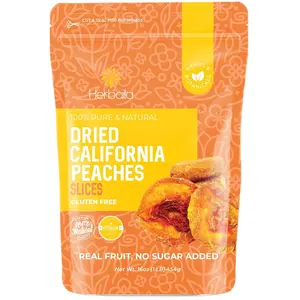 Herbaila Dried Peaches No Sugar Added, 1 Pound. Dehydrated Peaches Fresh and Unsweetened, Extra Fancy California Grown Dried Peaches, All Natural, Non-GMO. 16 Ounces.