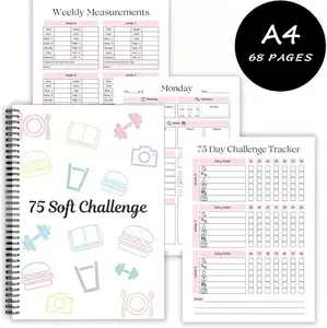 [75 Soft Challenge] Journal Planner, 75 Days Productivity & Efficiency Record Notebook, A4 Spiral Daily/Weekly/Monthly Planner Book, Office Stationery & Supplies, Holiday & Year-Round Essential.Easter Day Gift