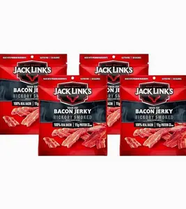 Jack Link's Bacon Jerky, Hickory Smoked - Flavorful Ready to Eat Meat Snack with 11g of Protein per Serving, Made with 100% Thick Cut Real Bacon, Protein Snack, Keto Friendly, 2.5 oz. (Pack of 4)