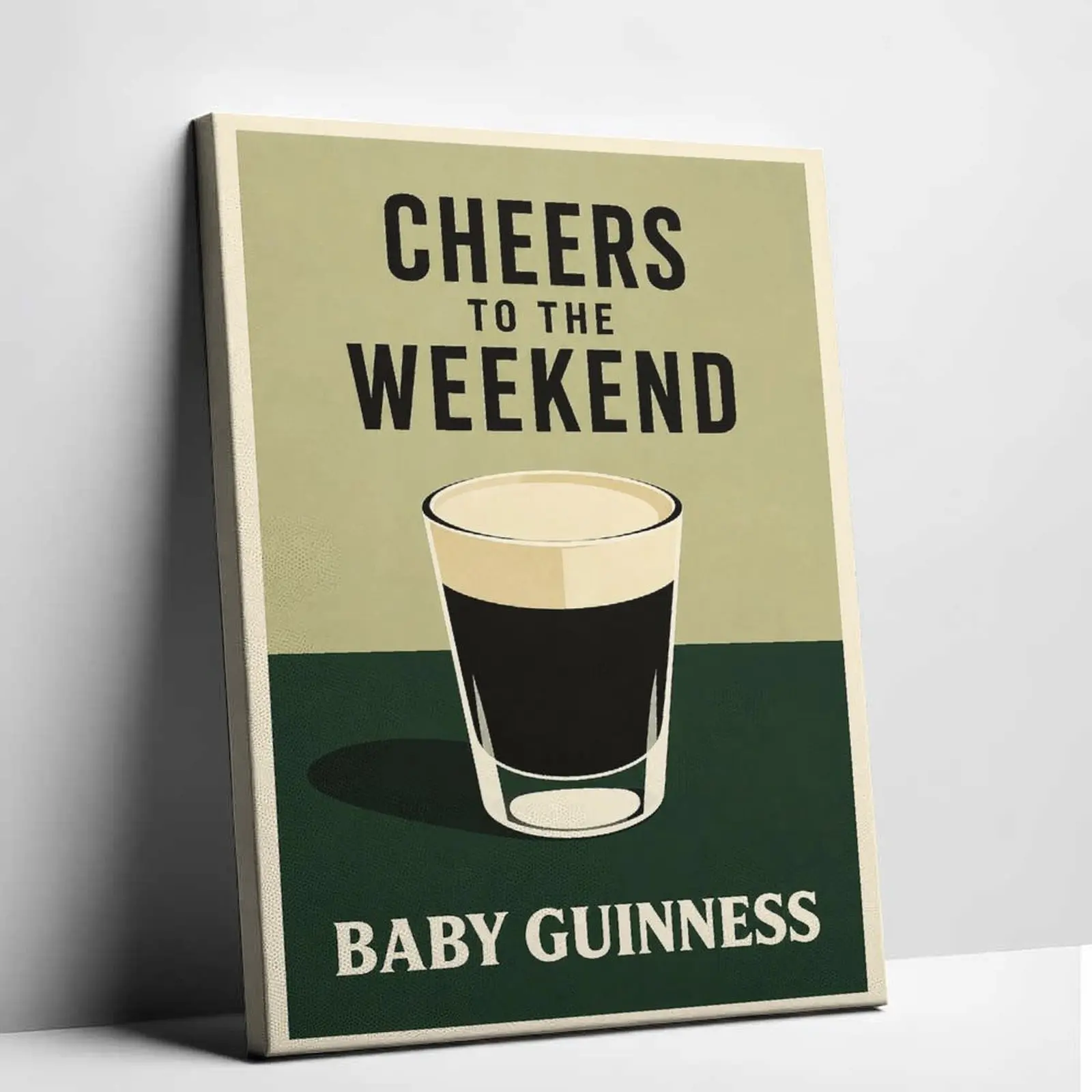 Baby Guinness Cheers to the Weekend Canvas Wall Art – Retro Irish Pub Shot Poster, Vintage Bar Decor for Home Bar, Man Cave, Kitchen & Party Room