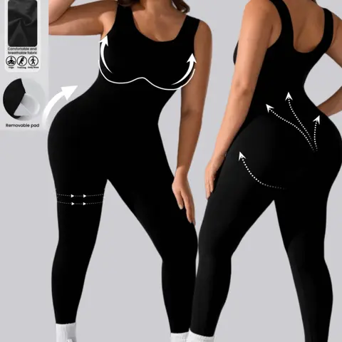 Women's Plus Size Shapewear Jumpsuit, Sleeveless Waist Cinching Pants, Elastic Slimming Body Shaper, Tummy Control Jumpsuit, Outdoor Yoga Gym Wear, Workout Jumpsuit, Sporty Jumpsuit, Sculpting Jumpsuit, Shaping Yoga Jumpsuit, All Seasons