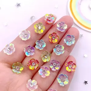 20Pcs Mixed 10mm Colorful AB Resin Flower Art Flat back Sparkling Rhinestone Scrapbook DIY Wedding Applique Accessories Crafts Floral Appliques