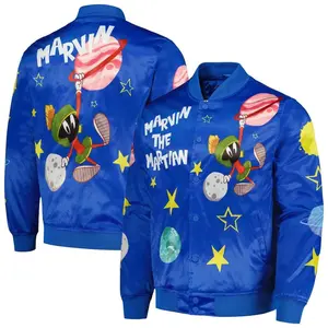 Looney Tunes Satin Varsity Jacket, Royal Blue Vintage Cartoon, Classic Animation Streetwear Style, Nostalgic Fan Gift Retro Outerwear