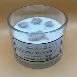 Handcraft for You with Love Scented Candle - Pumpkin Pie & Marshmellow Fragrance with Leaf Design Decor