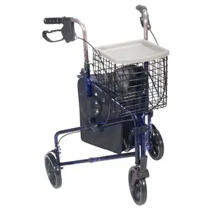 Drive Medical 3-Wheel Rollator - Basket Tray & Pouch, Compact Maneuverability - Flame Blue