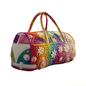 Boho Quilted Duffle Bag - Vintage Large-Capacity Weekender Travel Tote with Shoulder Strap, Lightweight Gym Overnight Carry-On Luggage for Travel & Fitness, Thick-Soled Soft Leather Training Shoes