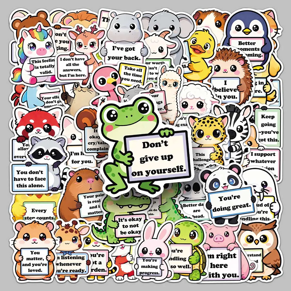 50 pieces Animal emotional support Cartoon English healing cute Aesthetic stickers Cute Scrapbooking glass photo album pencil case desktop stickers Decorative Stickers Funny Stickers Illustration Stickers