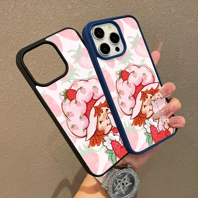 Magnetic Smartphone Case for iPhone 17,16 E Pro Max,15 Plus,14,13,12,11,XS,XR - Strawberry Girl Aesthetic Print, Shockproof Silicone, Lightweight, Scratch-Resistant, Trendy Protection with Handheld Holder & Card Slot, Cellphone Accessory