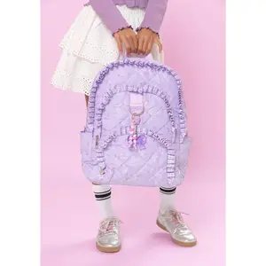 Bow Printed Ruffle Quilted Large Backpack