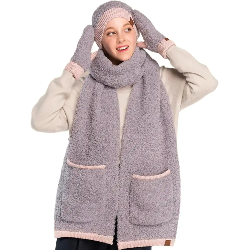 C.C Multicolored Sherpa Knit Extra Long Shawl Scarf with Pocket
