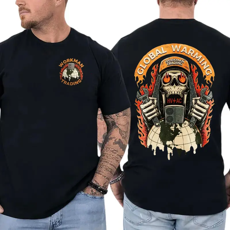 HVAC Technician T-Shirt, Global Warming Funny AC Repair Graphic Tee, Workman Trading Blue Collar Shirt for HVAC Workers & Technicians, Gift for Air Conditioning Pros