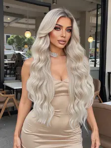 [Deals For You Days] 13x6 Lace Front Synthetic Wig Blonde Platinum Long Wave Hair Daily Party Cosplay Halloween Use Heat Resistant Fiber Glueless Frontal Wig