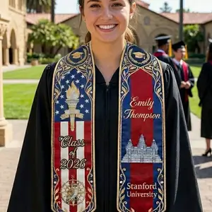 Custom Mixed Two Flags Graduation Stole, Khmer USA Graduation Sash, Personalized Cambodia Graduation Stole, Class of 2026