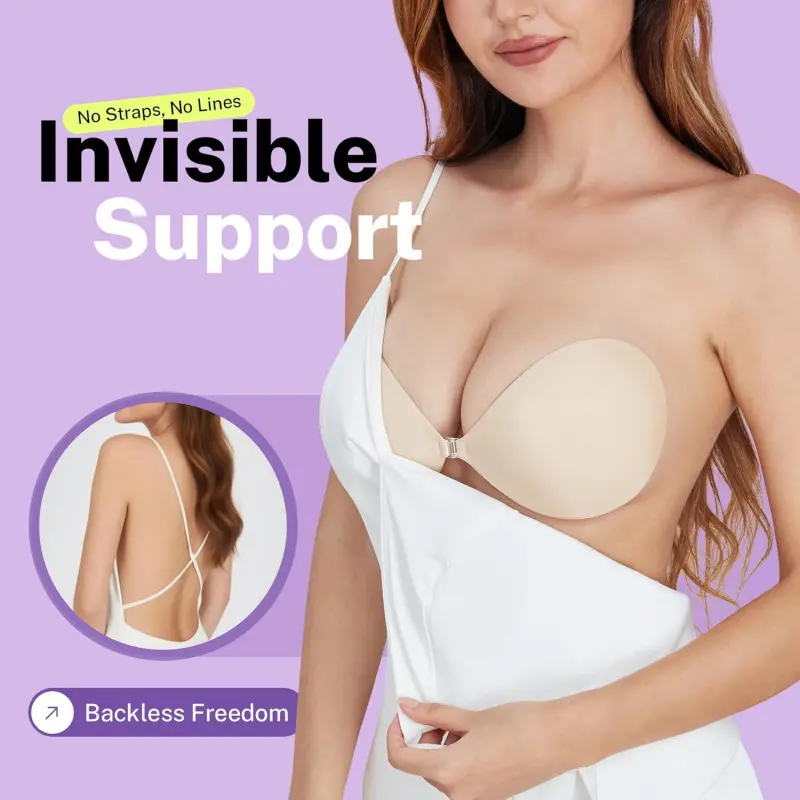 Invisible Strapless Sticky Bra Push up for Women, Ultra Adhesive Bra for Backless Dress, Cleavage Bra Lift with Pasties Kit (D Cup, Beige) - TikTok Shop Invisible Strapless Sticky Bra Push up for Women, Ultra Adhesive Bra for Backless Dress, Cleavage Bra Lift with Pasties Kit (D Cup, Beige) - TikTok Shop