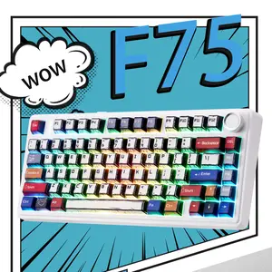 Aula F75 Gasket Mechanical Keyboard 75 Layout Wireless Hot Swappable Five Layer Padding Knob Bluetooth 24GHz USBC RGB Lights Perfect for Gaming