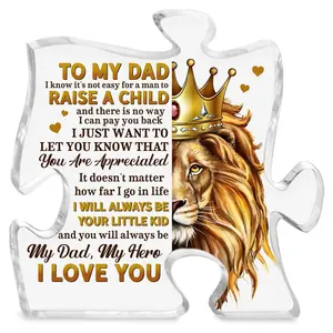 Lion & Letter Pattern Clear Acrylic Plaque, Puzzle Design Desktop Ornamen, Decorative Plaque, Desk Decoration for Home Office, Birthday Gift Ideas, Acrylic Photo Plaque