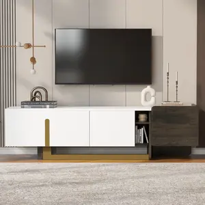 66.7 Inch Light Luxury TV Stand Fits TVs up to 70 Inches, Modern Media Console with Metal Legs, Drawer, Cabinets and Adjustable Shelves for Living Room and Entertainment Space