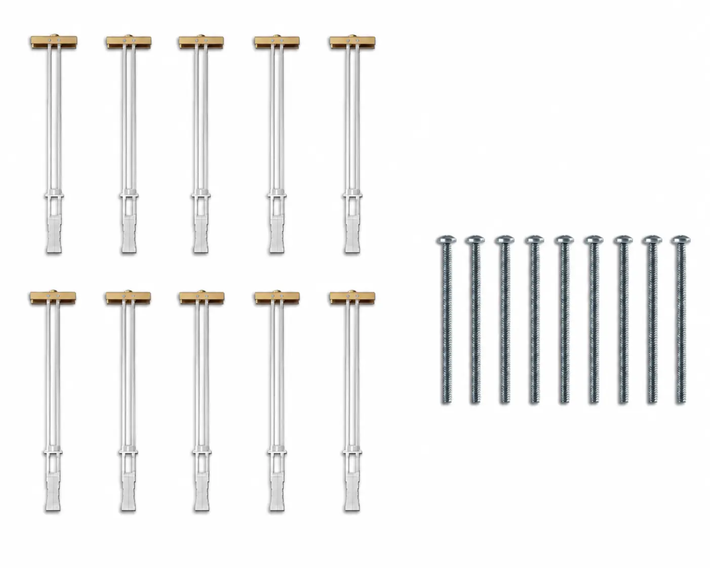 Heavy Duty Steel Anchors with 1/4”-20 Bolts, Removable Hollow Wall Anchors for Wall Mounting, Supports 270 lbs in 1/2” Drywall, 10 Pack, Anchors + Bolts, Supports 270Lbs