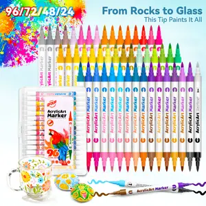 48 Acrylic Paint Markers – Dual Tip, Quick Dry & Waterproof, for DIY on Rock, Wood, Glass & Fabric, Highly Pigmented, Creative Control