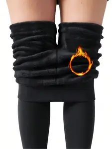 Women's Thick Fleece Lined Tight Pants, Warm Nylon Casual Leggings for Fall & Winter, Anti-Pilling, Soft High Elasticity, Womenswear