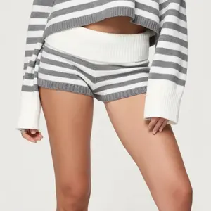 Womens Striped Knit ShortsFold Over Low Rise Mini Shorts for Daily Office Party Club