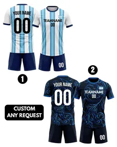 Personalized Ar Blue White Soccer Jersey Set, Custom Name Number Football Uniform for Men Women Youth Kids