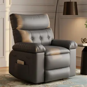 Grey Oversized Recliner Chair - Faux PU Leather Manual Recliner - 1.5X Sponge Filling Comfortable Lazy Chair for Relaxation